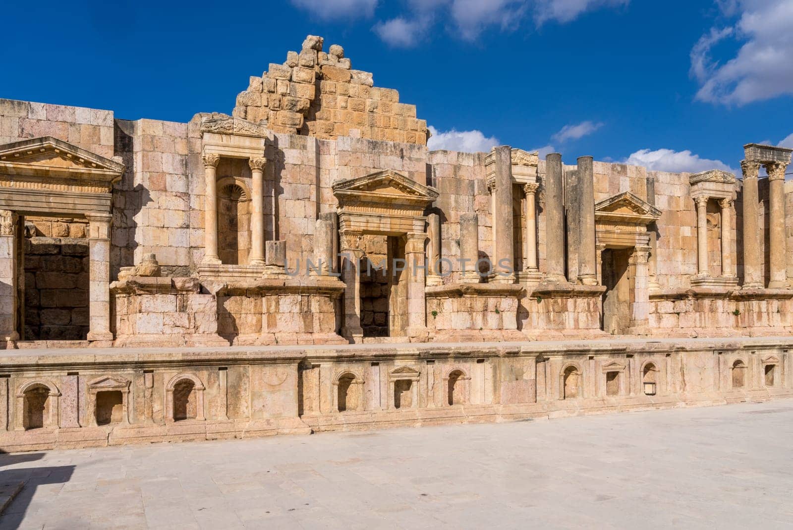 Details of the stage area of South Theater in Jerash, a Greco-Roman well preserved city in Jordan