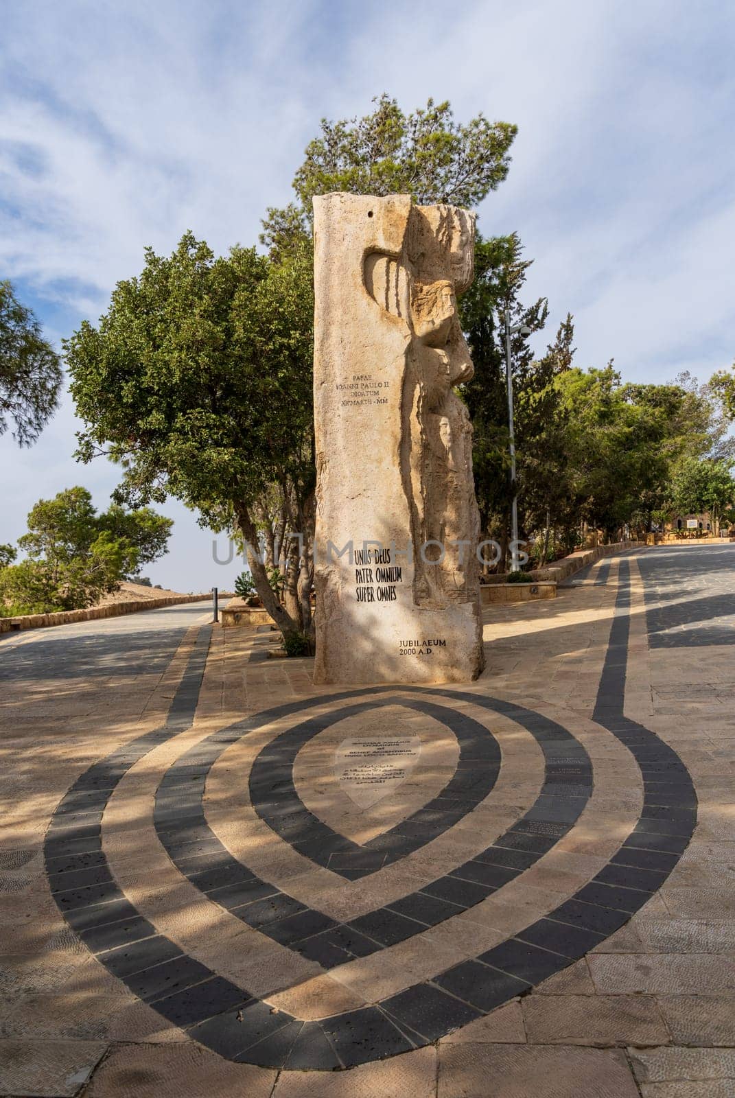 Mount Nebo, Jordan - 9 November 2024: Book of Love among Nations sculpture by Vincenzo Bianchi for Pope visit to church