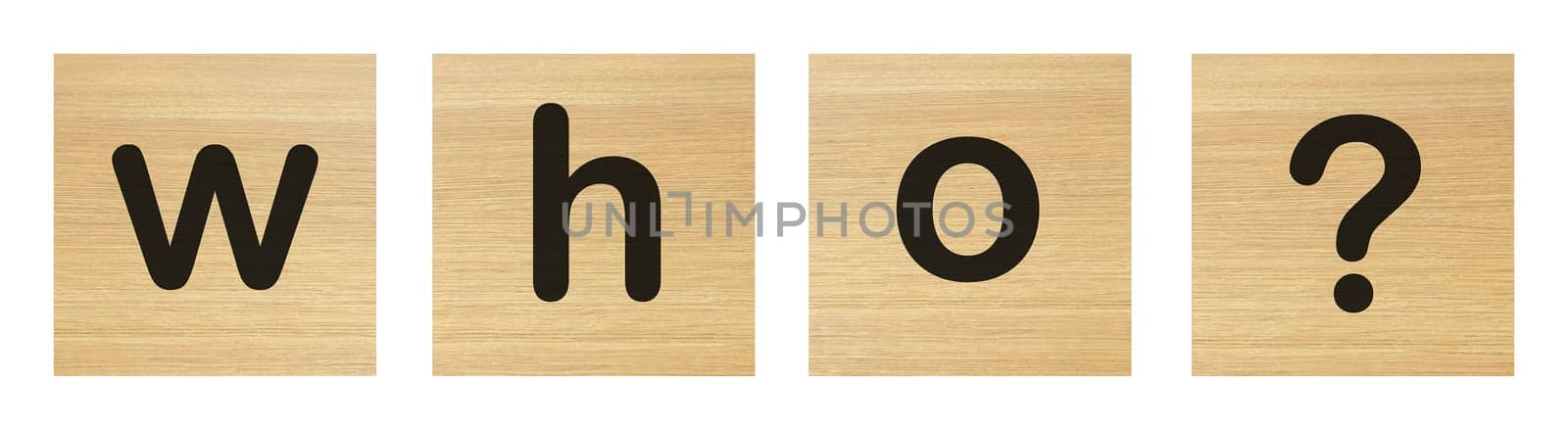 A who word with wood blocks on white