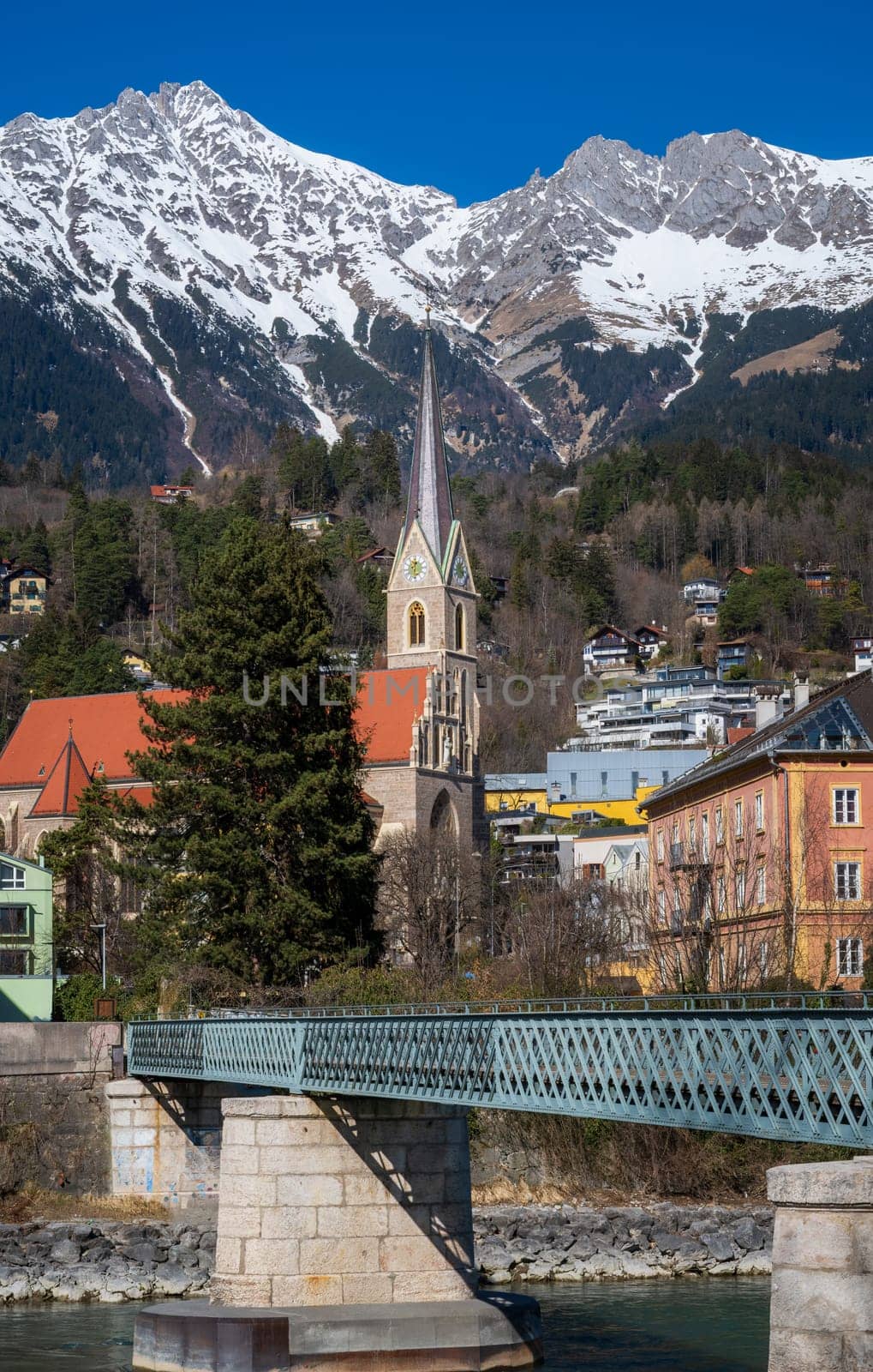 St Nikolaus church in Innsbruck with the Karwendel mountains in the background