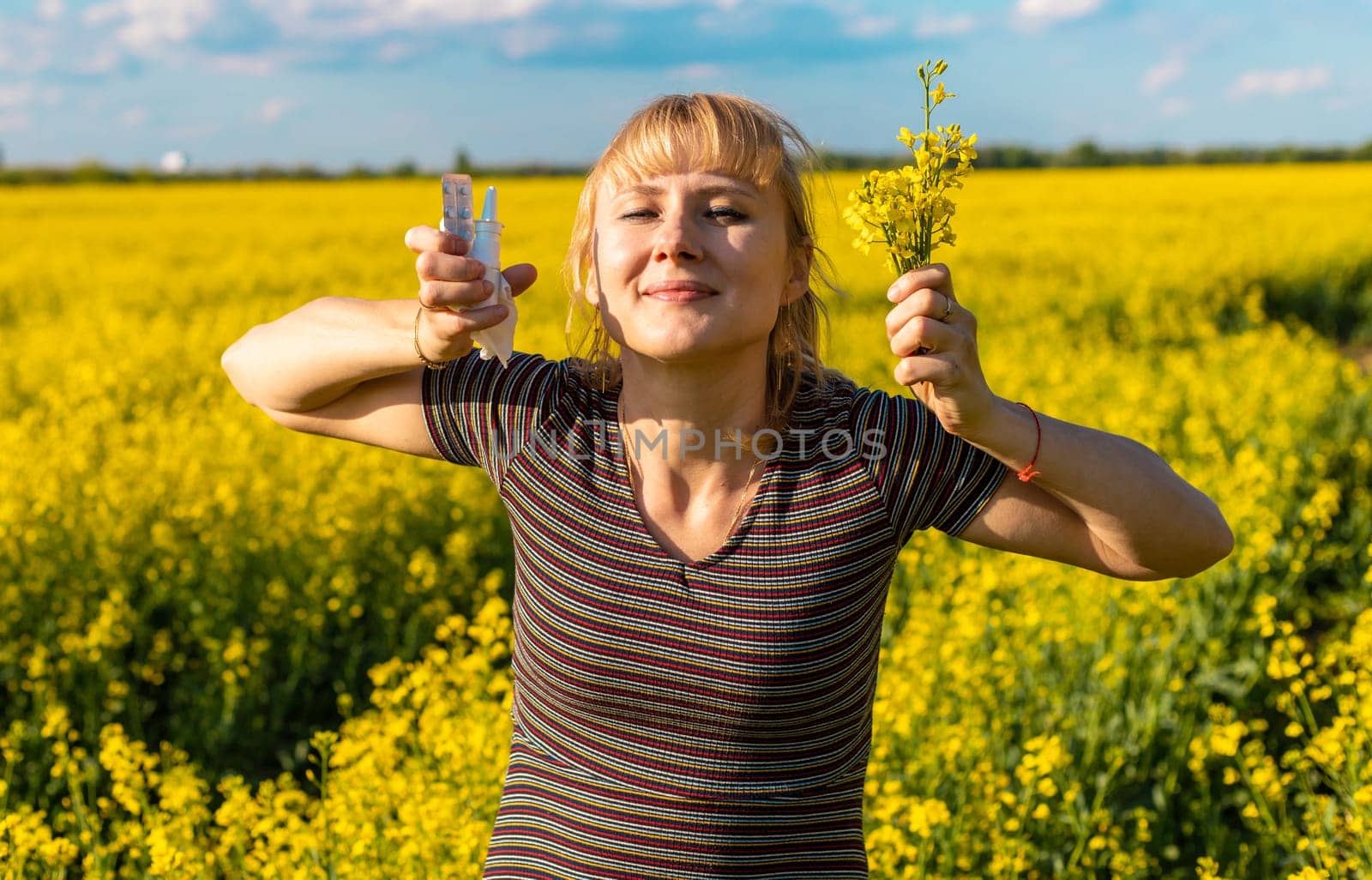 Yellow field flowers allergy. Selective focus. nature.
