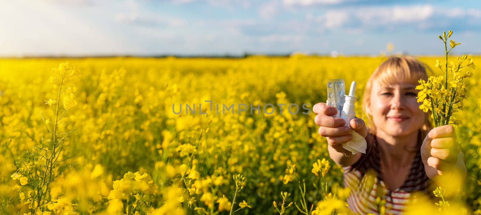 Yellow field flowers allergy. Selective focus. nature.