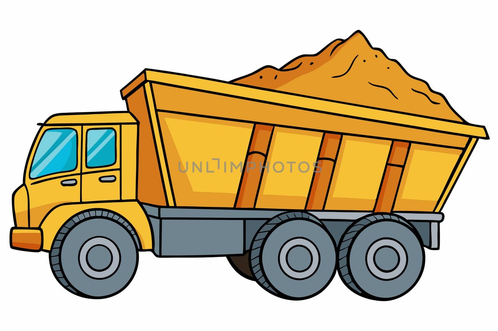 Big truck with mechanical tipping body. goods carried on a ship, aircraft, or motor vehicle
