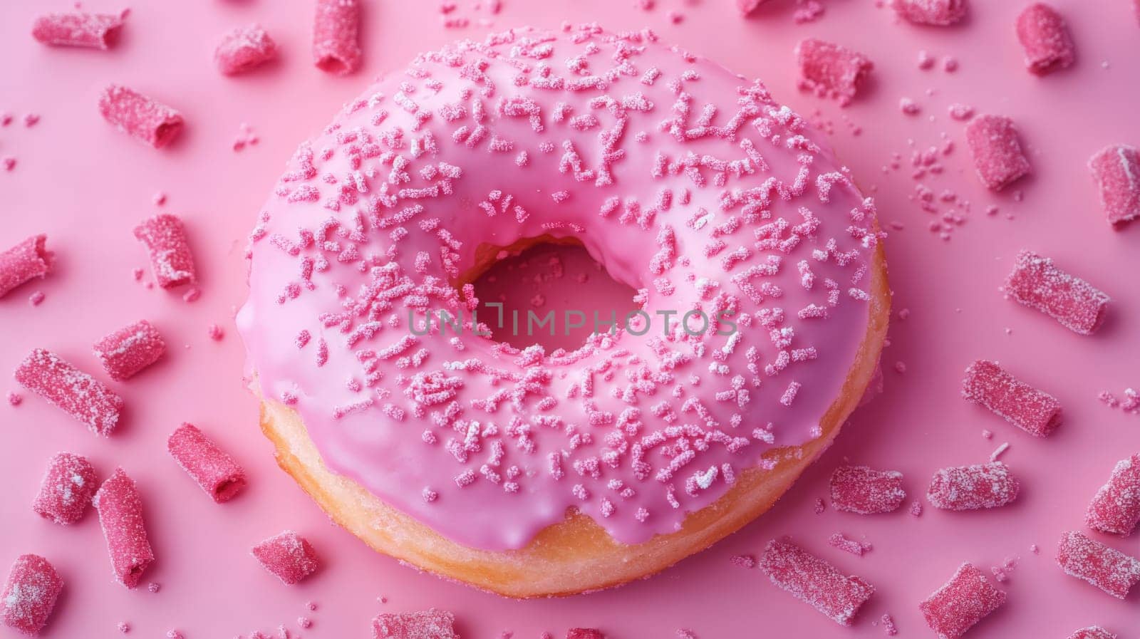 Donut With Color Sugars Texture on Pink