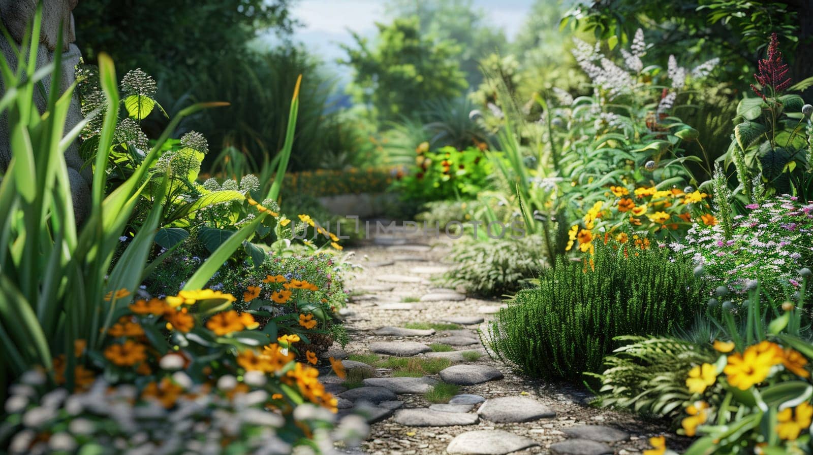 Herbal green garden with medicinal plants