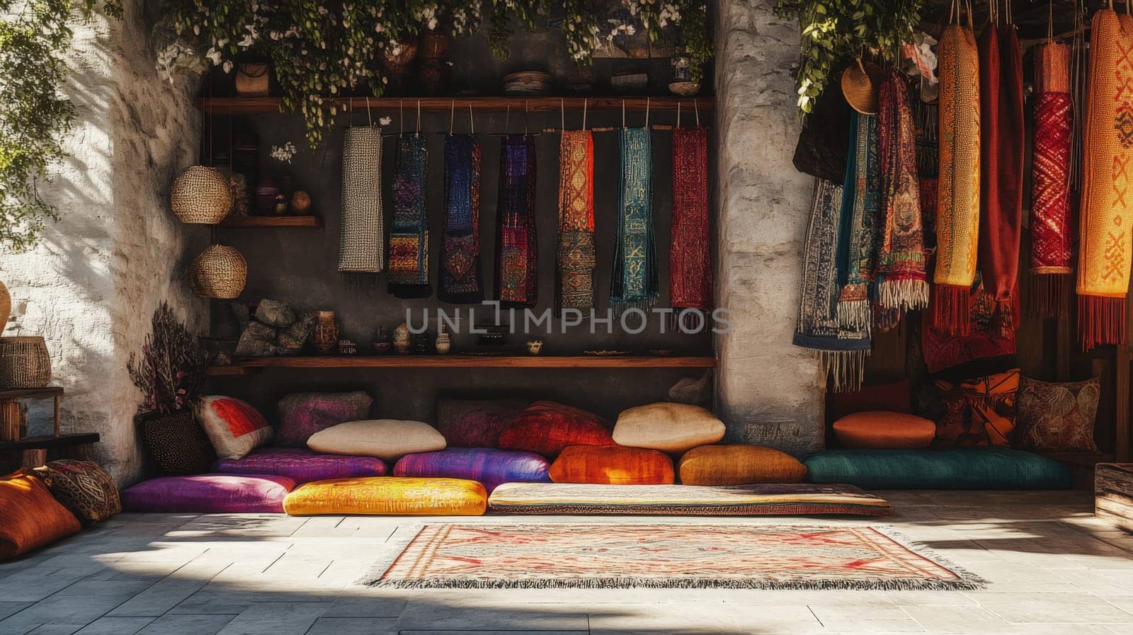 Vibrant marketplace with artisans selling handmade crafts