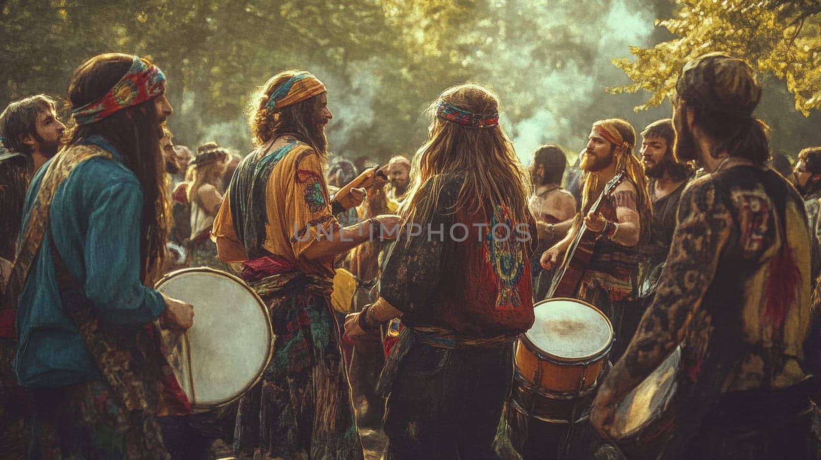 happy people on hippie festival