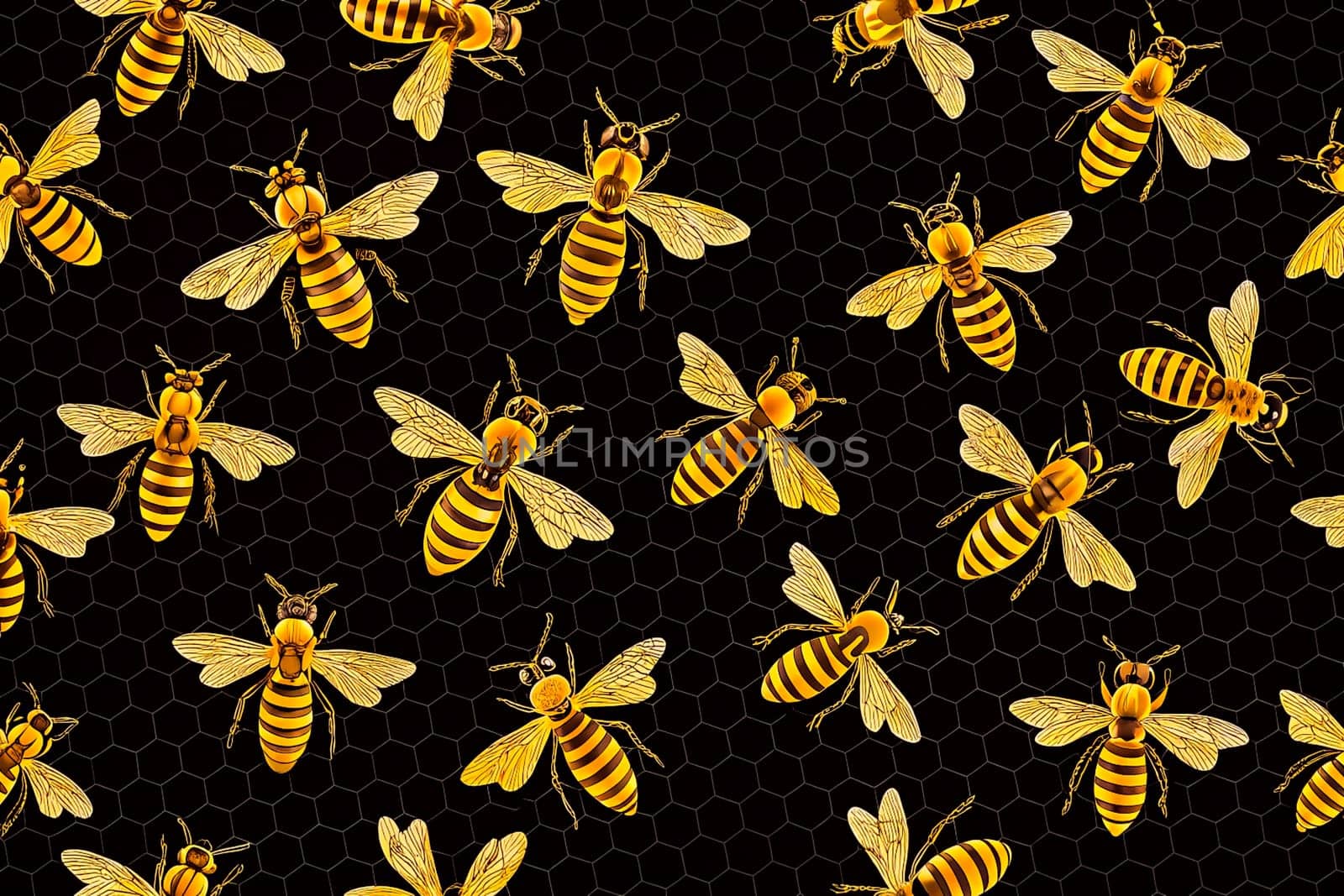 A sweet, thick substance produced by bees from the juices of flowers. A small worker bee collects honey nectar from white flowers.