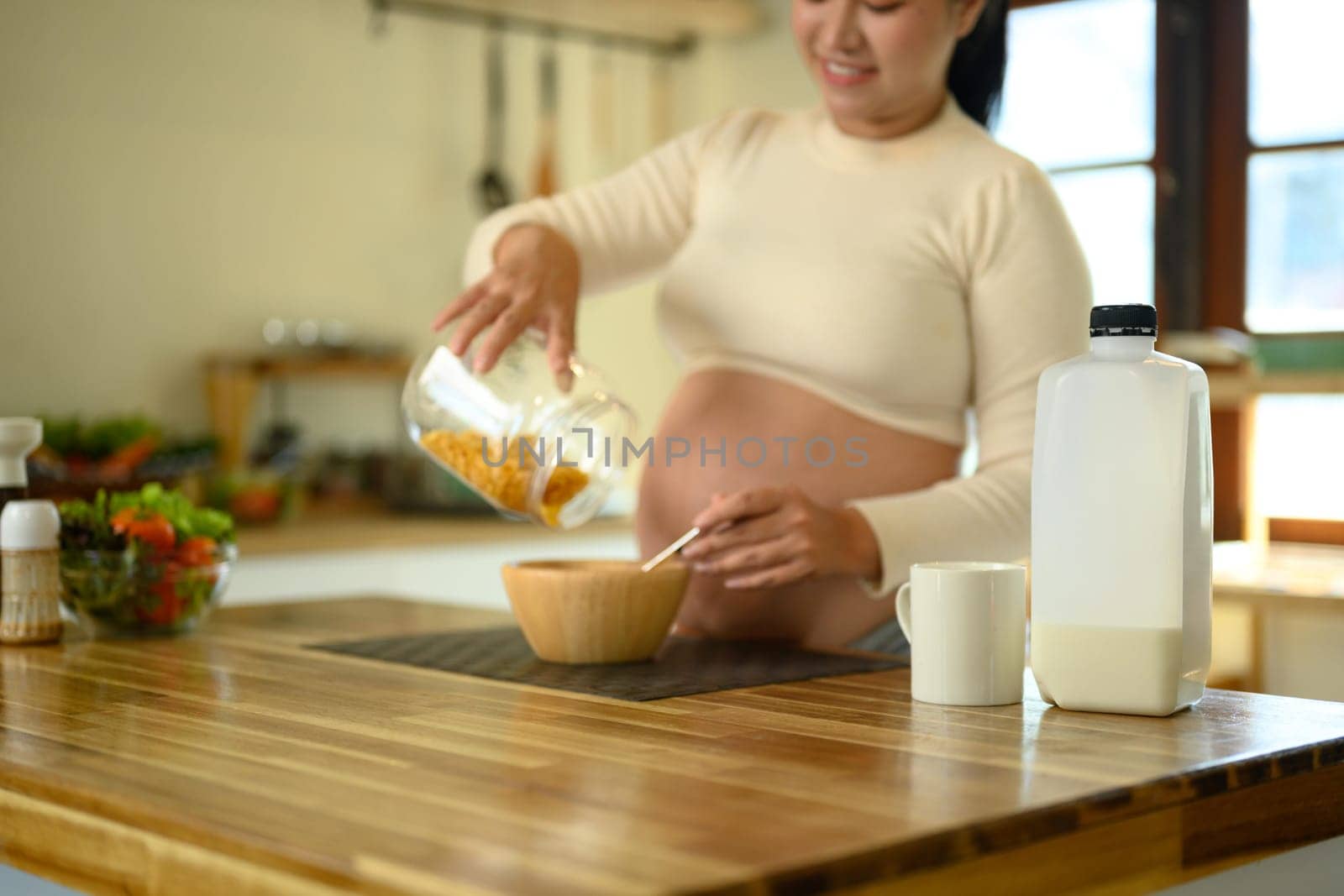 Healthy morning routine for expecting mom.