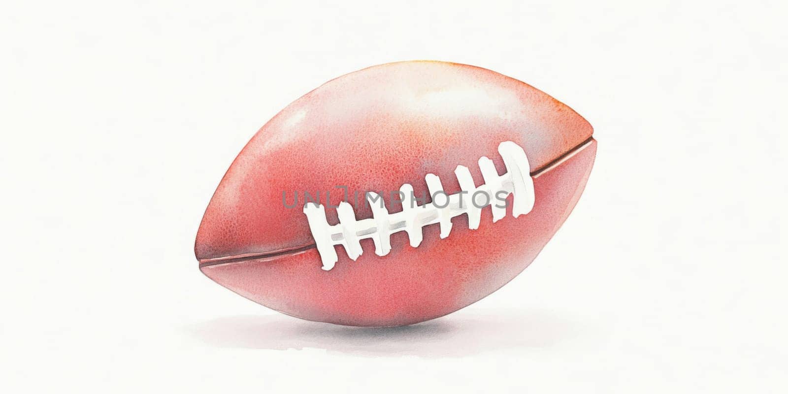 American football ball watercolor illustration with red splatters on white, AI generated