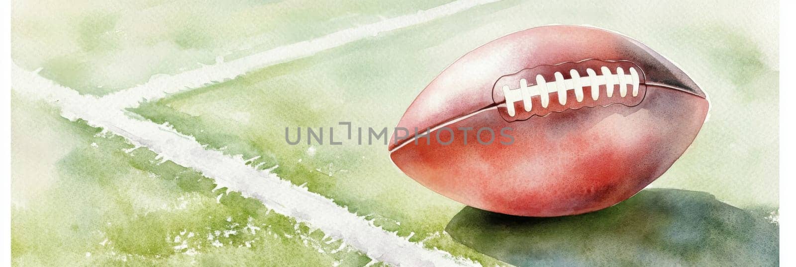 American football ball watercolor background with scattered paint splashes, AI generated