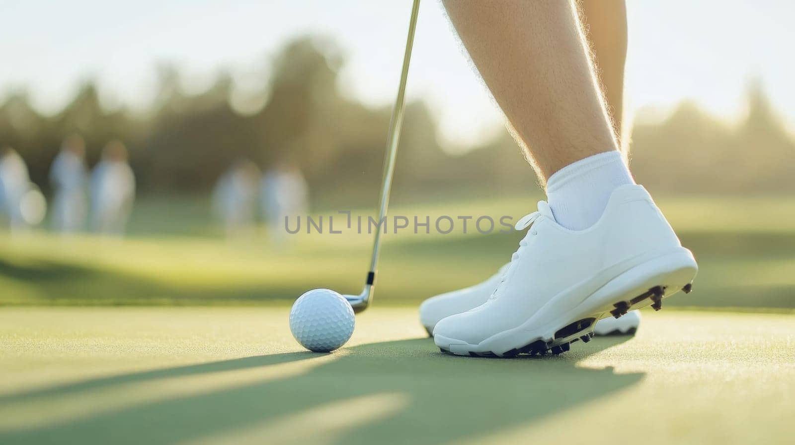Golf ball in motion on lush green course during sunny day, action concept, AI generated