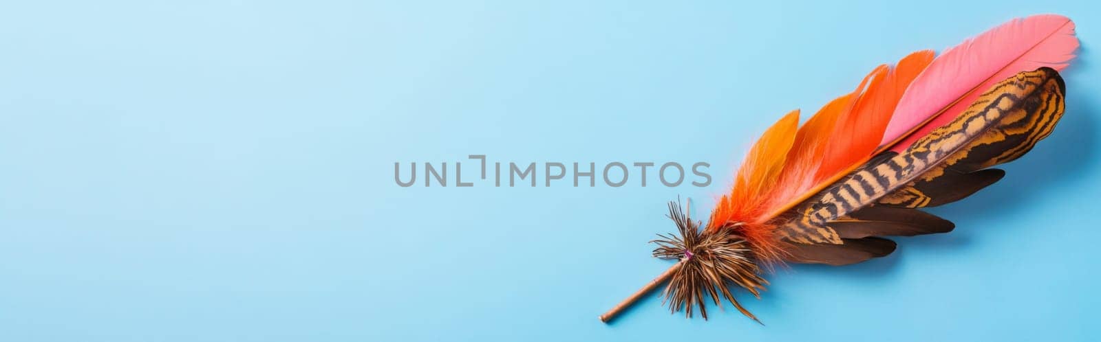 Nation indigenous peoples day concept, Colorful feather on minimslist color background, AI generated