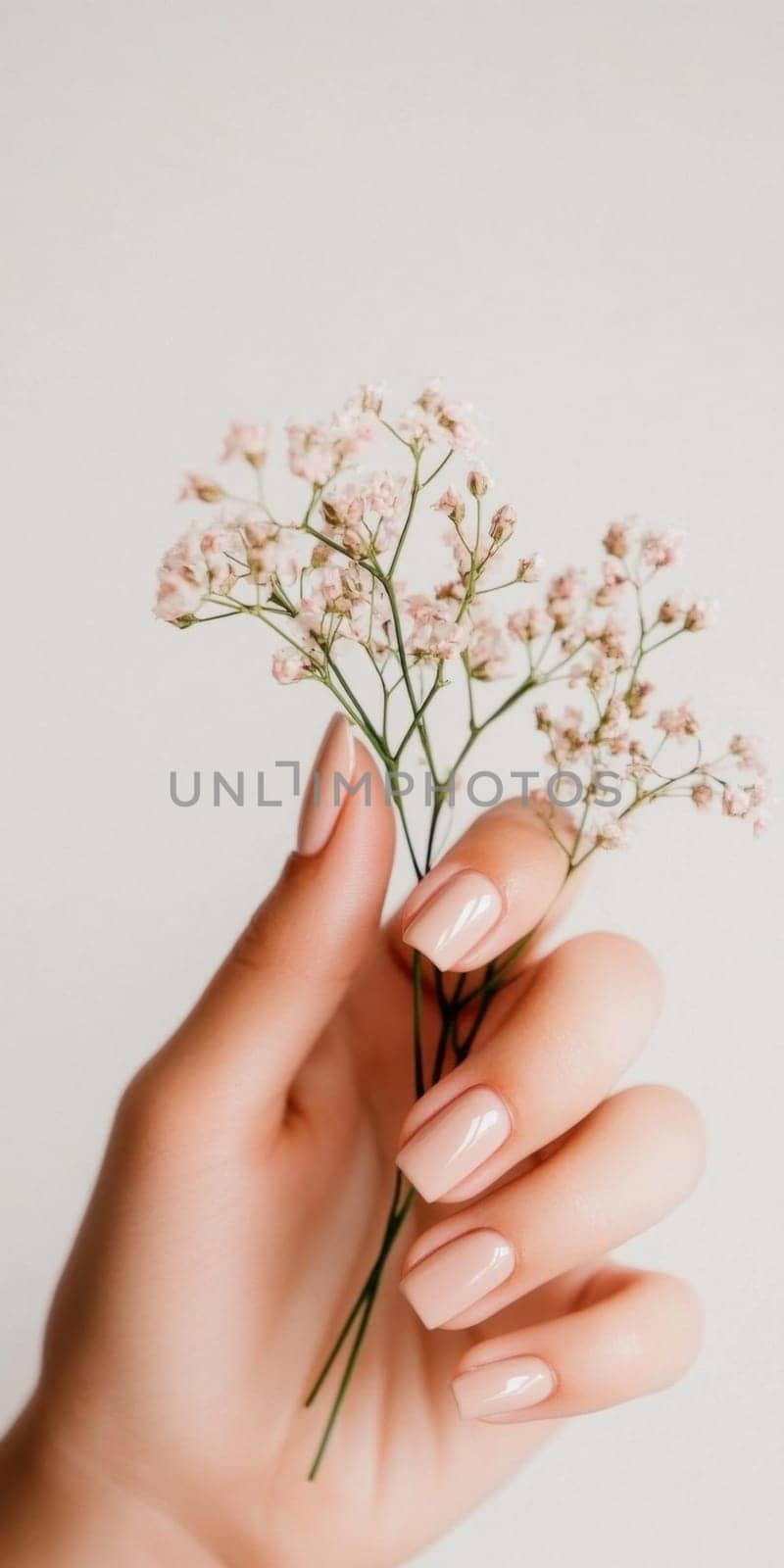 Elegant manicure closeup with neutral color nail polish, quiet luxury style, AI generated