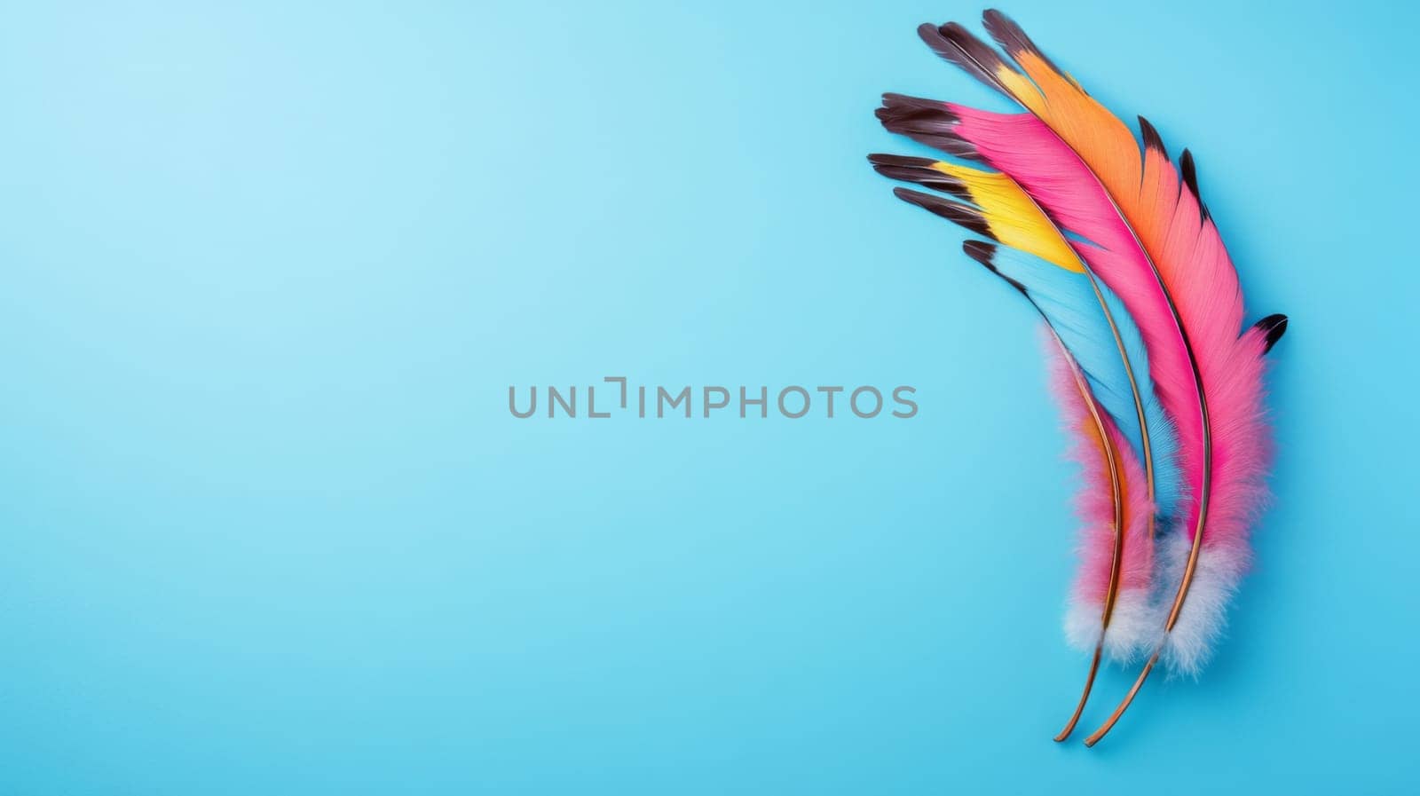 Nation indigenous peoples day concept, Colorful feather on minimslist color background, AI generated