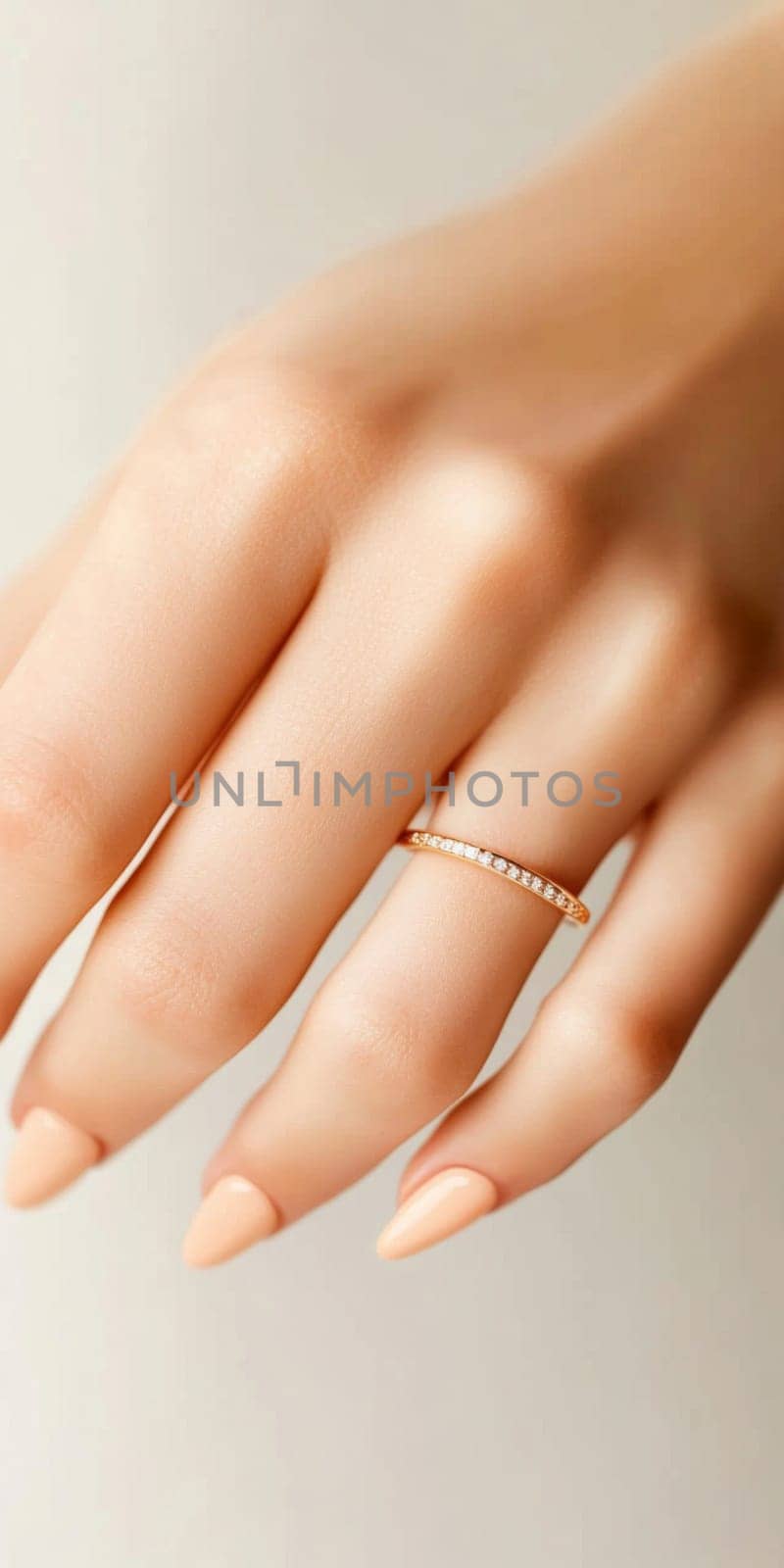 Elegant manicure closeup with neutral color nail polish, quiet luxury style, AI generated