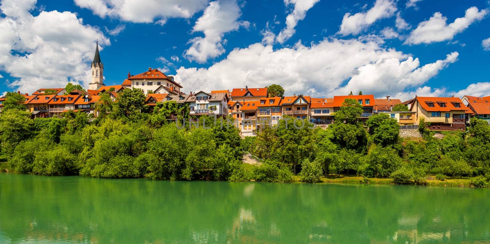 Cityscape of Novo Mesto, a small town in Slovenia.