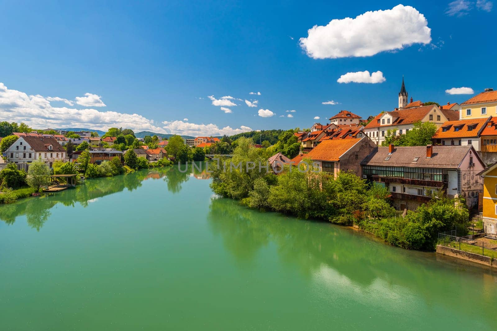Cityscape of Novo Mesto, a beautiful city in Slovenia.