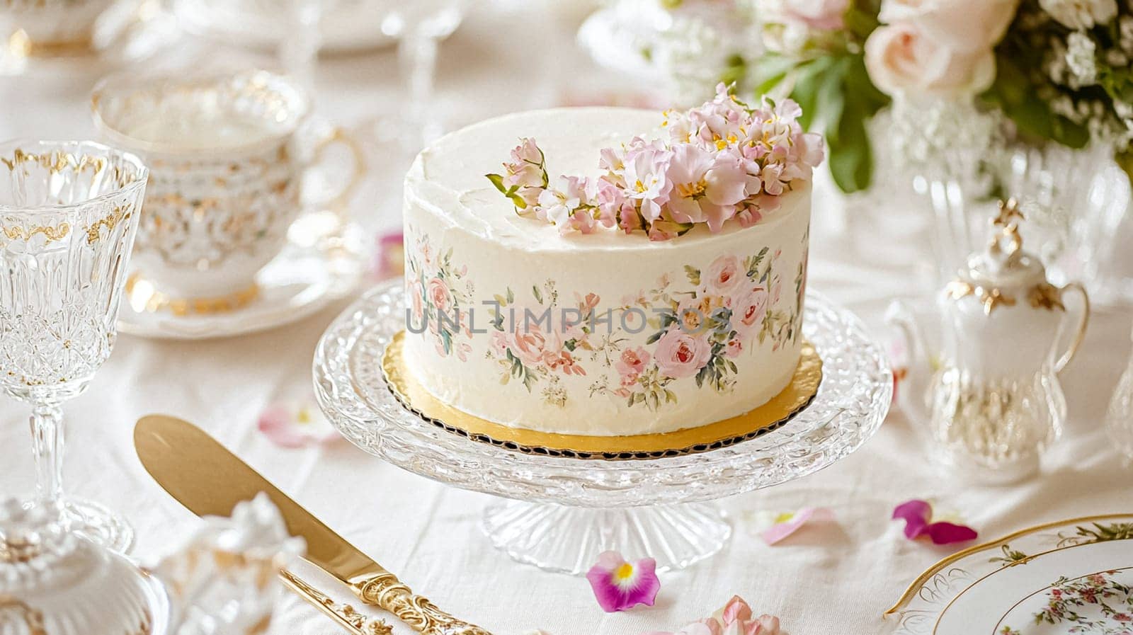Delightful garden Birthday celebration featuring floral cakes, pastel gift wrap, vintage teaware, and soft bunting, evoking a tender, joyful birthday gathering in an English countryside garden
