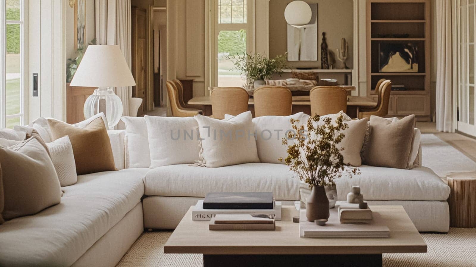 Interior decor that embrace classic neutral tones, delicate textures, and sophisticated styling idea