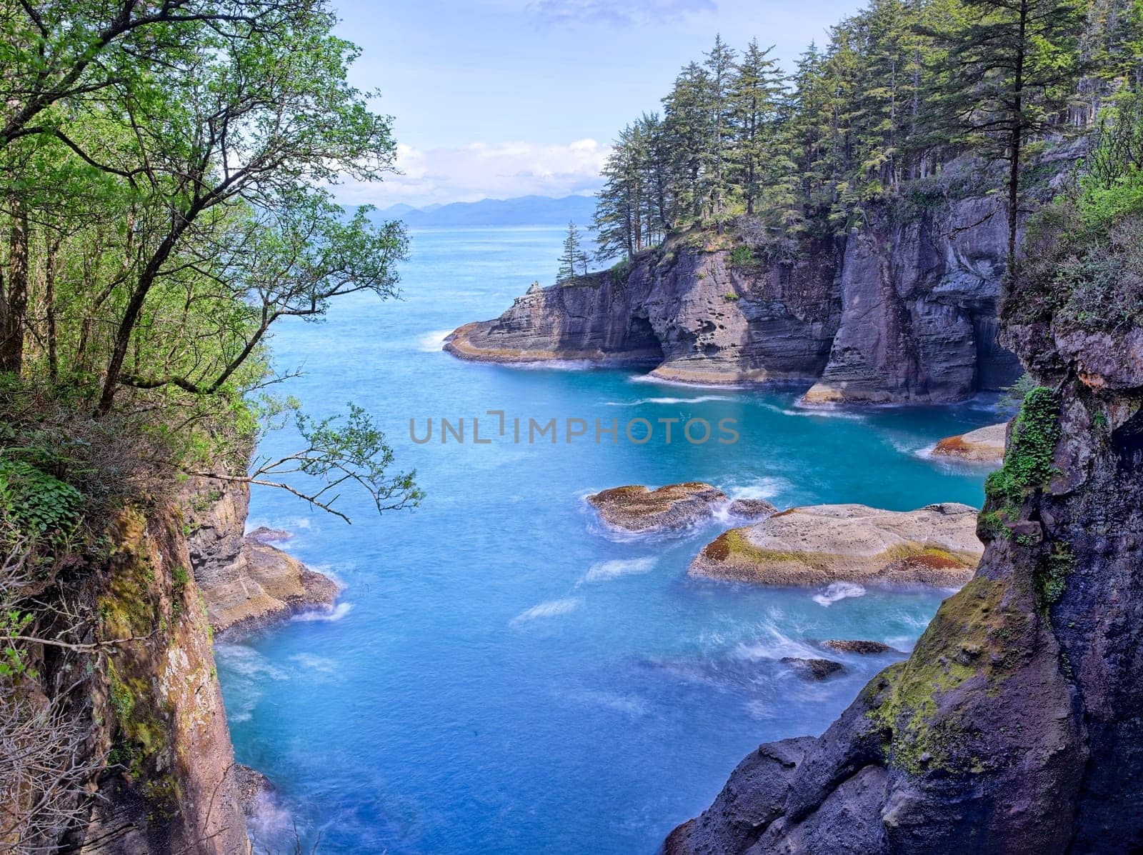 The scenic and rugged coastline of Cape Flattery in northwest Washington state.