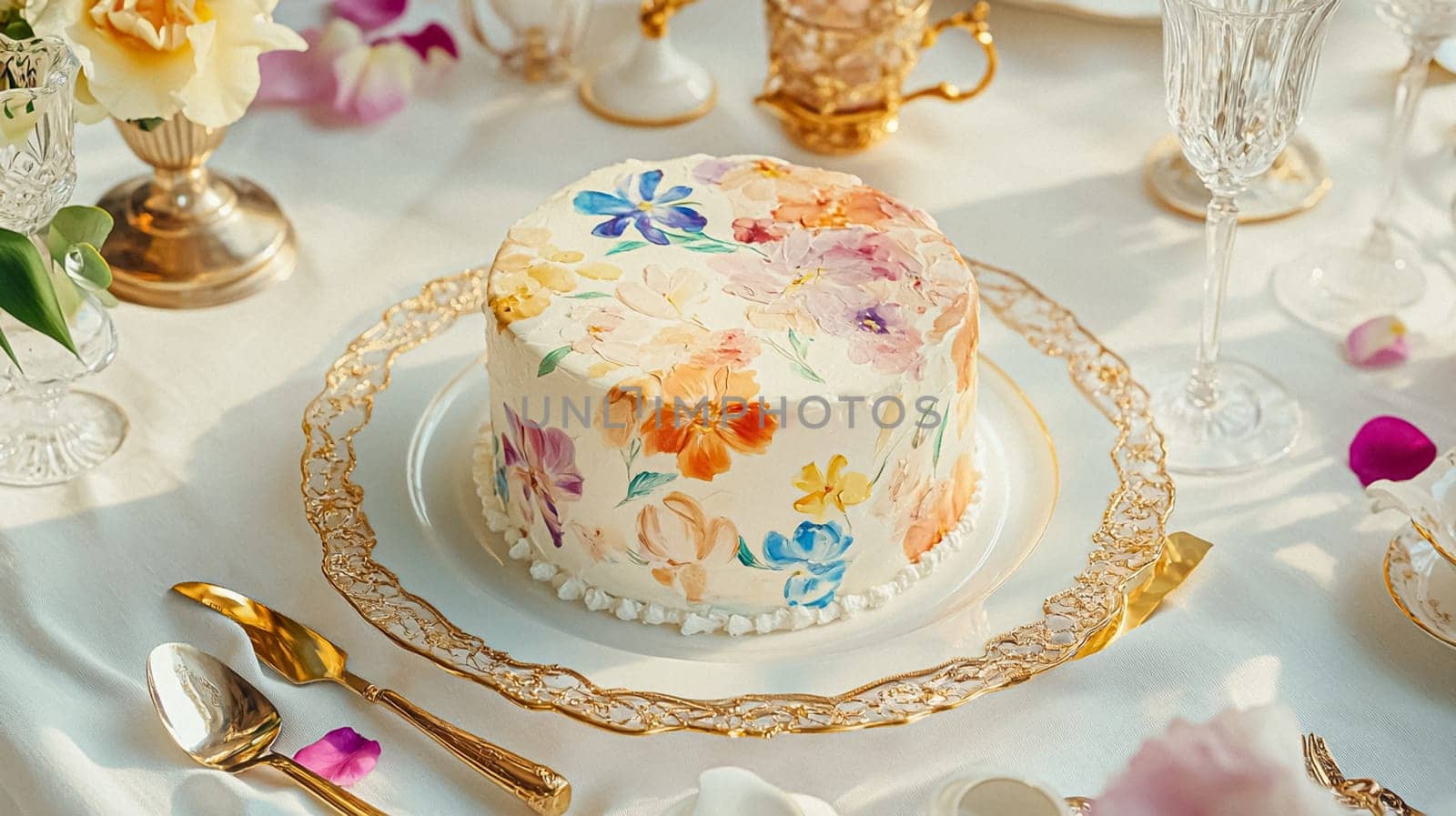 Delightful garden Birthday celebration featuring floral cakes, pastel gift wrap, vintage teaware, and soft bunting, evoking a tender, joyful birthday gathering in an English countryside garden