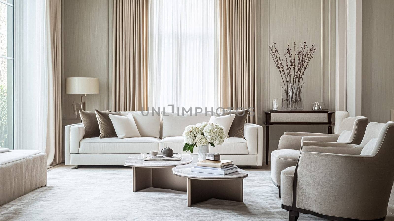 Interior decor that embrace classic neutral tones, delicate textures, and sophisticated styling idea