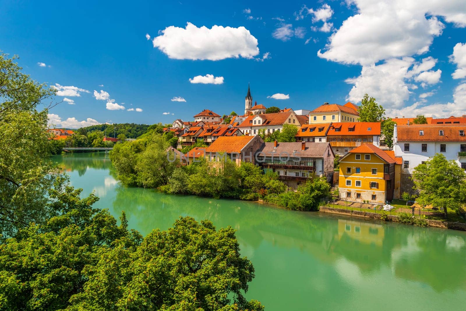 Beautiful view of Novo Mesto, a picturesque town in Slovenia.