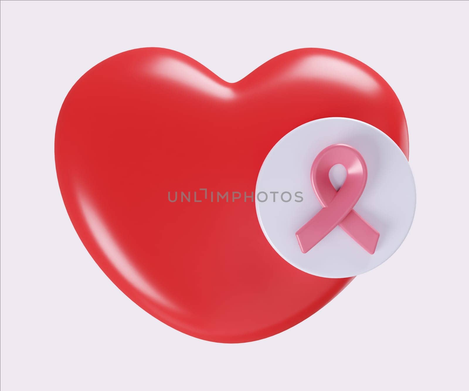 Heart Health and Cancer Awareness Connection. World Cancer Day concept, February 4. Raise awareness, prevention, detection, treatment. Icon design 3d illustration.