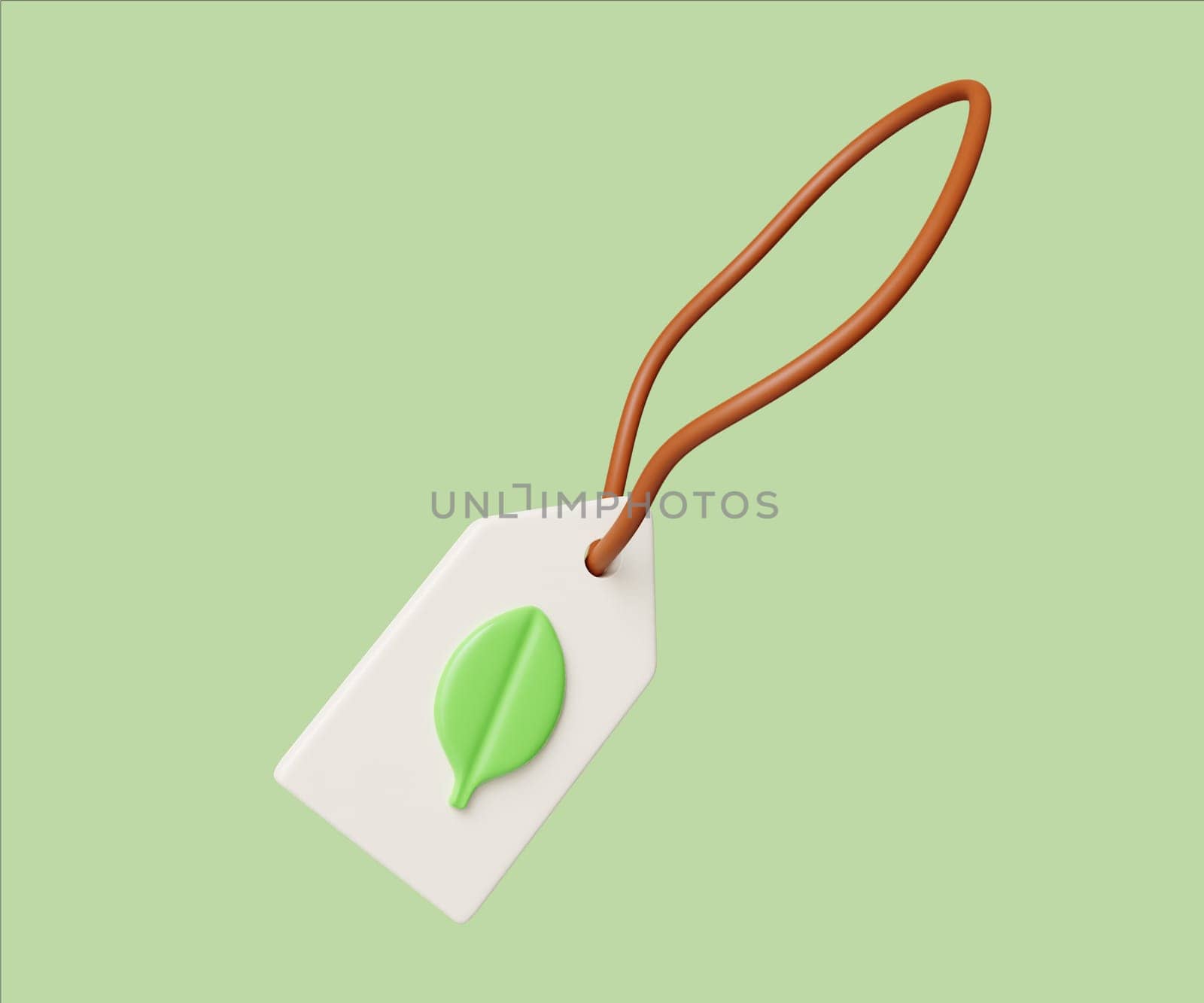 A 3D render illustration of an eco-friendly tag featuring a green leaf symbol, representing sustainability and eco-consciousness.