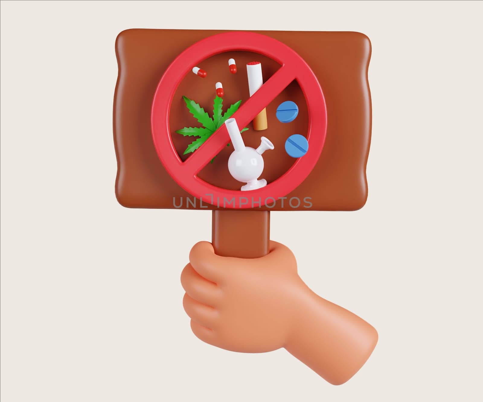 A visual representation focused on narcotics prevention, featuring symbolic elements like shackles, prison bars, and no-drug signs emphasizing the harmful effects of substance abuse.
