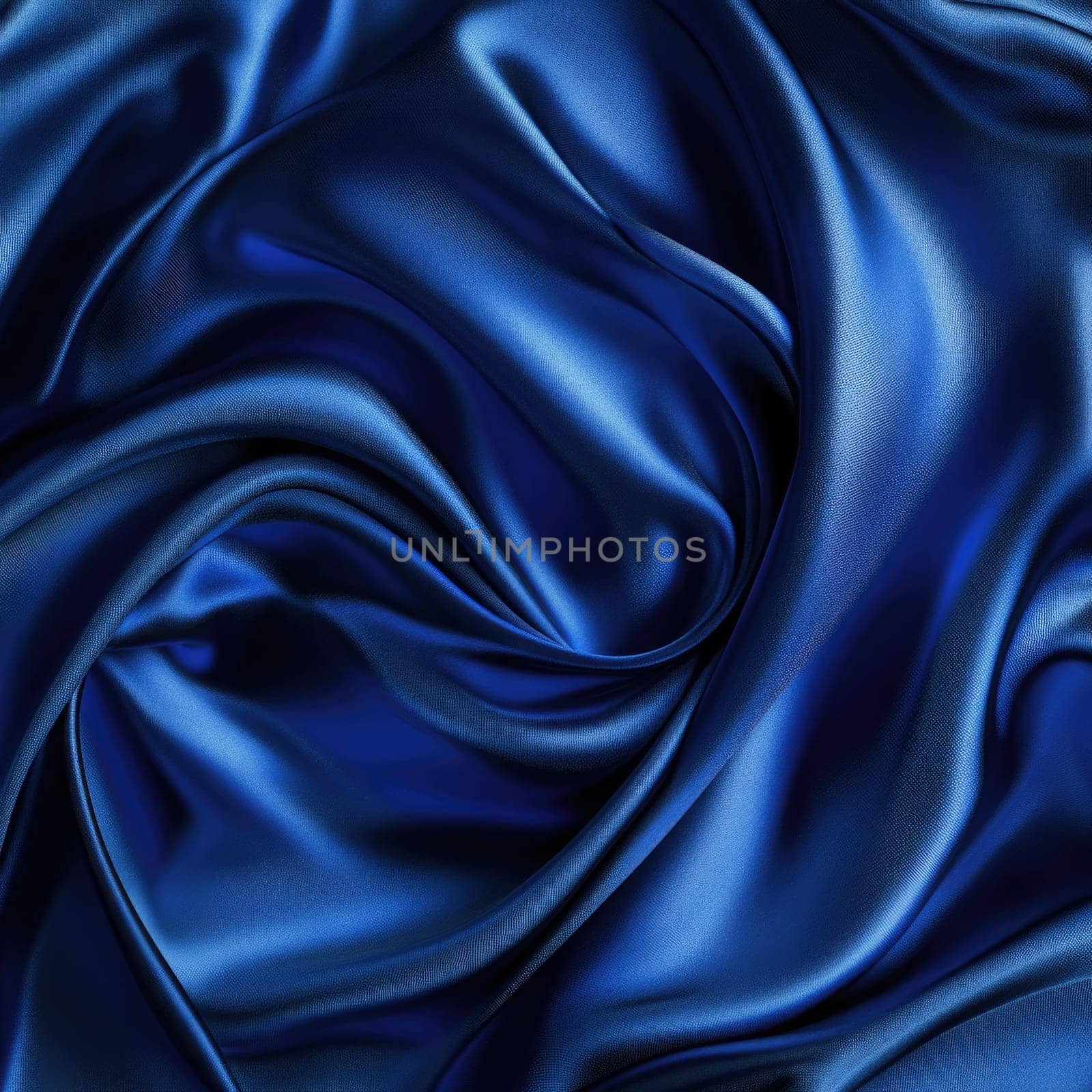 This striking blue silk showcases intricate folds and a glossy surface, ideal for tailoring upscale garments, accessories, and decor pieces in a stylish setting.