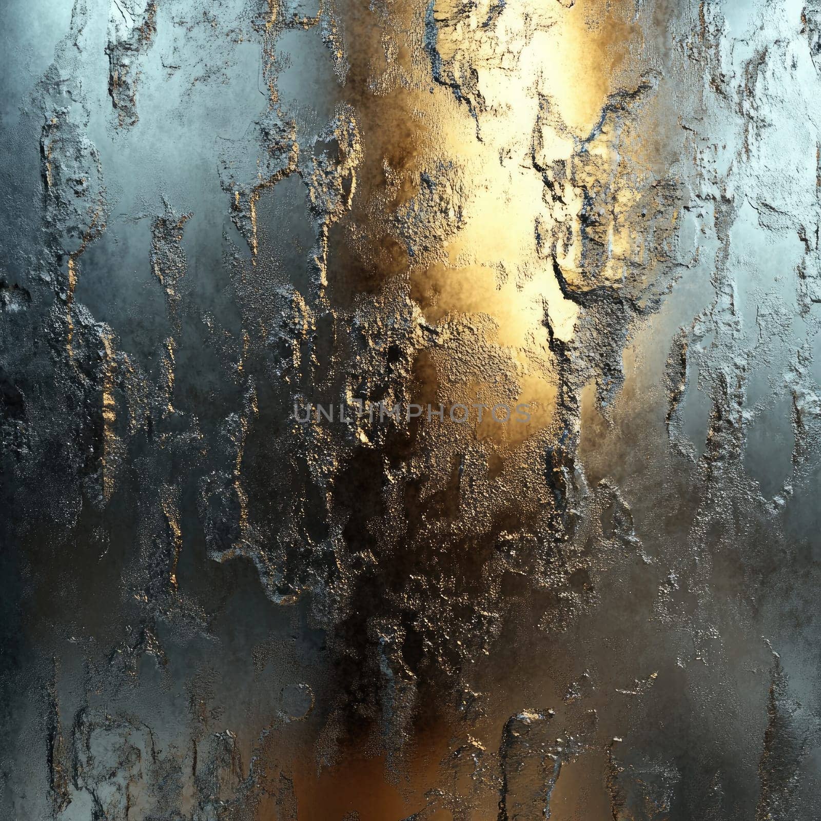 A captivating display of abstract metal textures shines with a blend of silver tones and golden highlights, creating depth and intrigue through its reflective qualities.