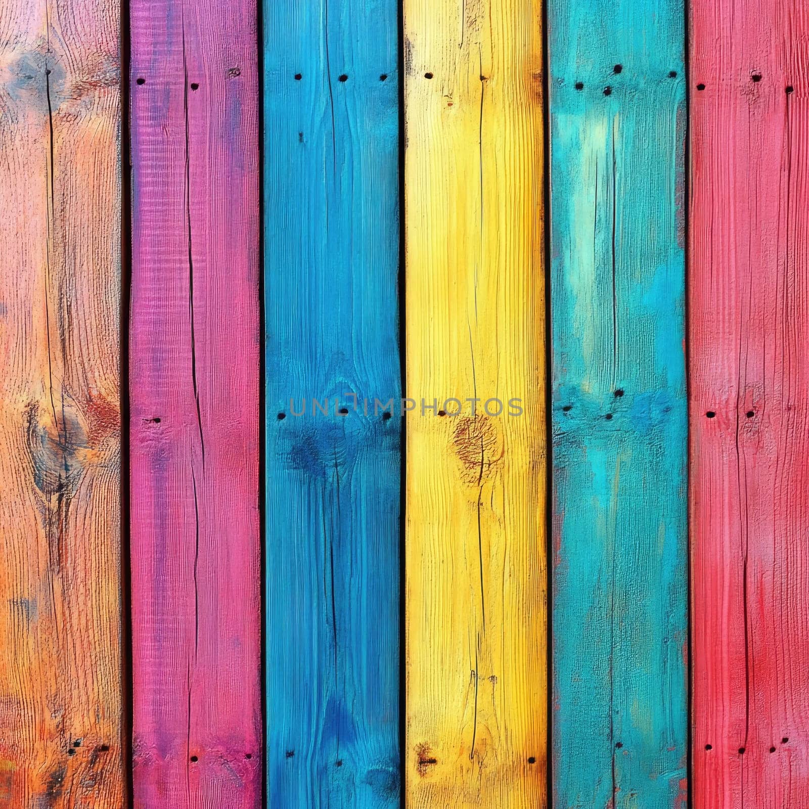 Vibrant wooden planks display a mix of gentle colors such as pink, blue, and yellow, providing an inviting backdrop for creative activities and events.
