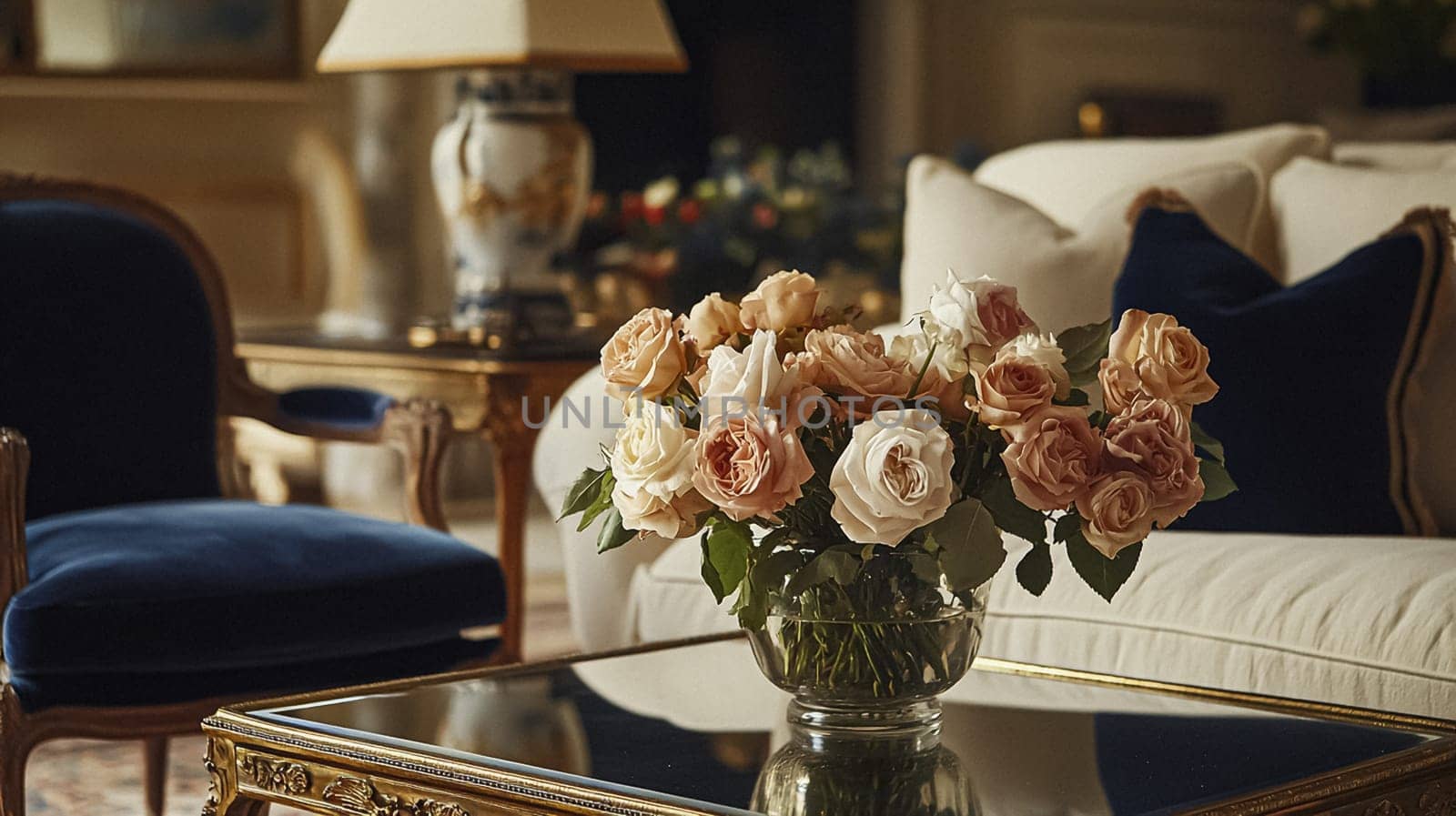Refined English interiors with soft neutral tones, botanical art, fresh florals, classic panelled walls, and elegant furnishings for a feminine yet timeless home atmosphere