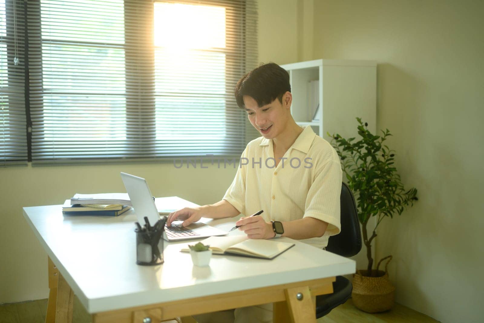 Comfortable remote work lifestyle with modern technology.
