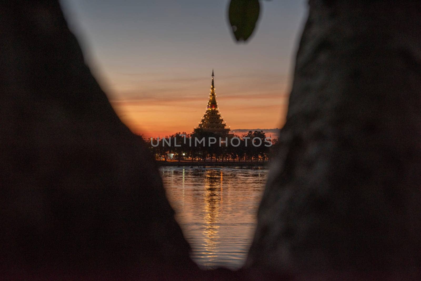 Phra Mahathat Kaen Nakhon at  Buen Kaen Nakhon Lake  in City and Province Khon Kaen in Thailand. Thailand, Khon Kaen, December, 7, 2024