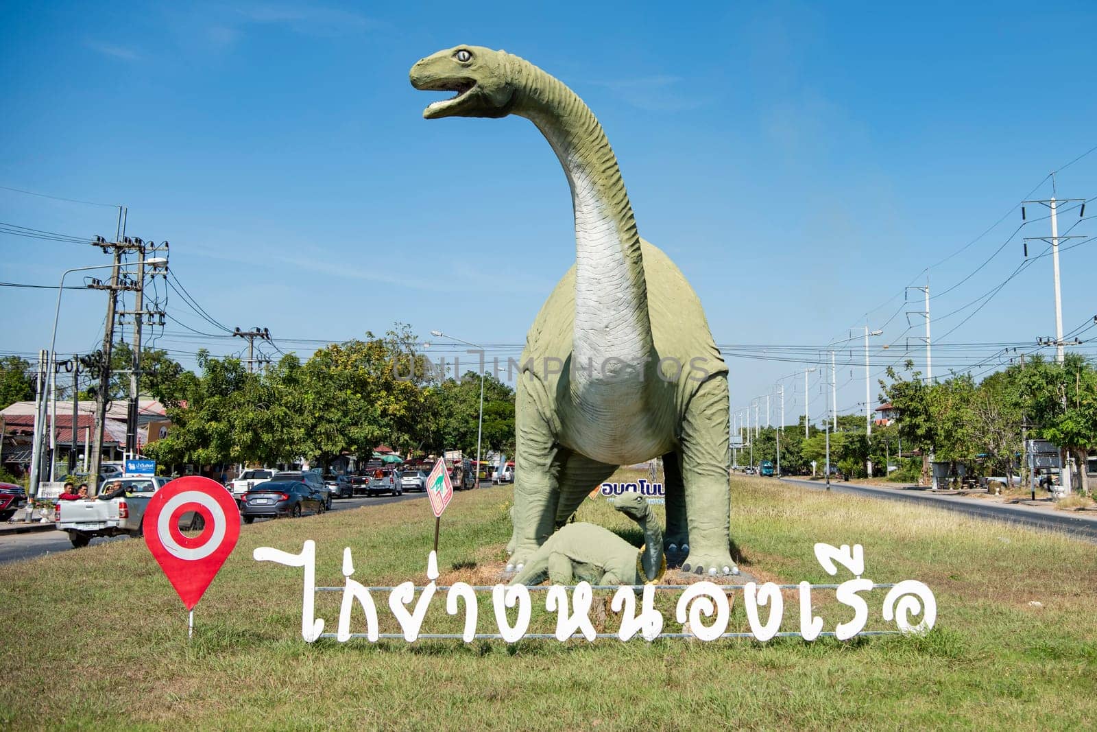 A Dinosaur Monument at a Village in Amphoe Phu Wiang in  Province of Khon Kaen in Thailand. Thailand, Khon Kaen, December, 6, 2024