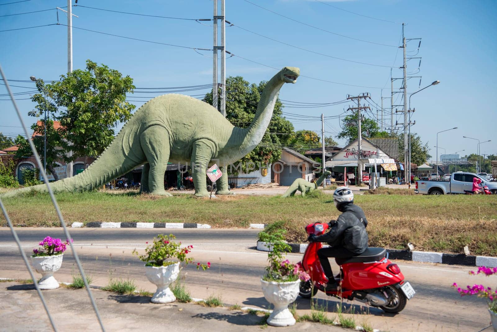 A Dinosaur Monument at a Village in Amphoe Phu Wiang in  Province of Khon Kaen in Thailand. Thailand, Khon Kaen, December, 6, 2024
