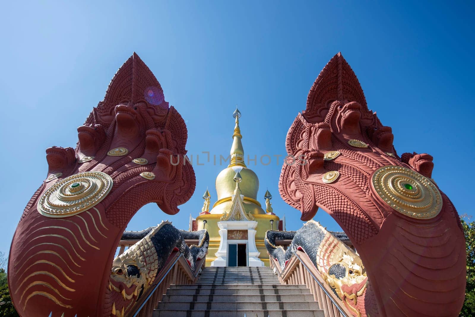 the Chedi at Wat Pa Kittiyanusorn in Amphoe Phu Wiang in  Province of Khon Kaen in Thailand. Thailand, Khon Kaen, December, 6, 2024
