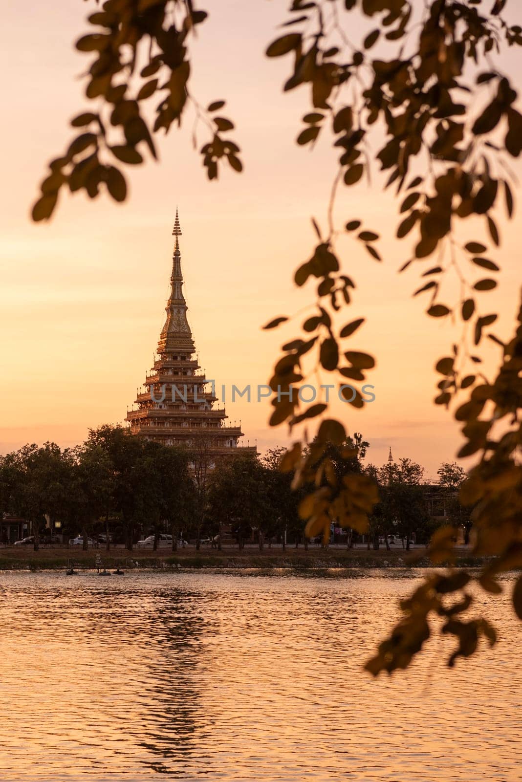 Phra Mahathat Kaen Nakhon at  Buen Kaen Nakhon Lake  in City and Province Khon Kaen in Thailand. Thailand, Khon Kaen, December, 7, 2024