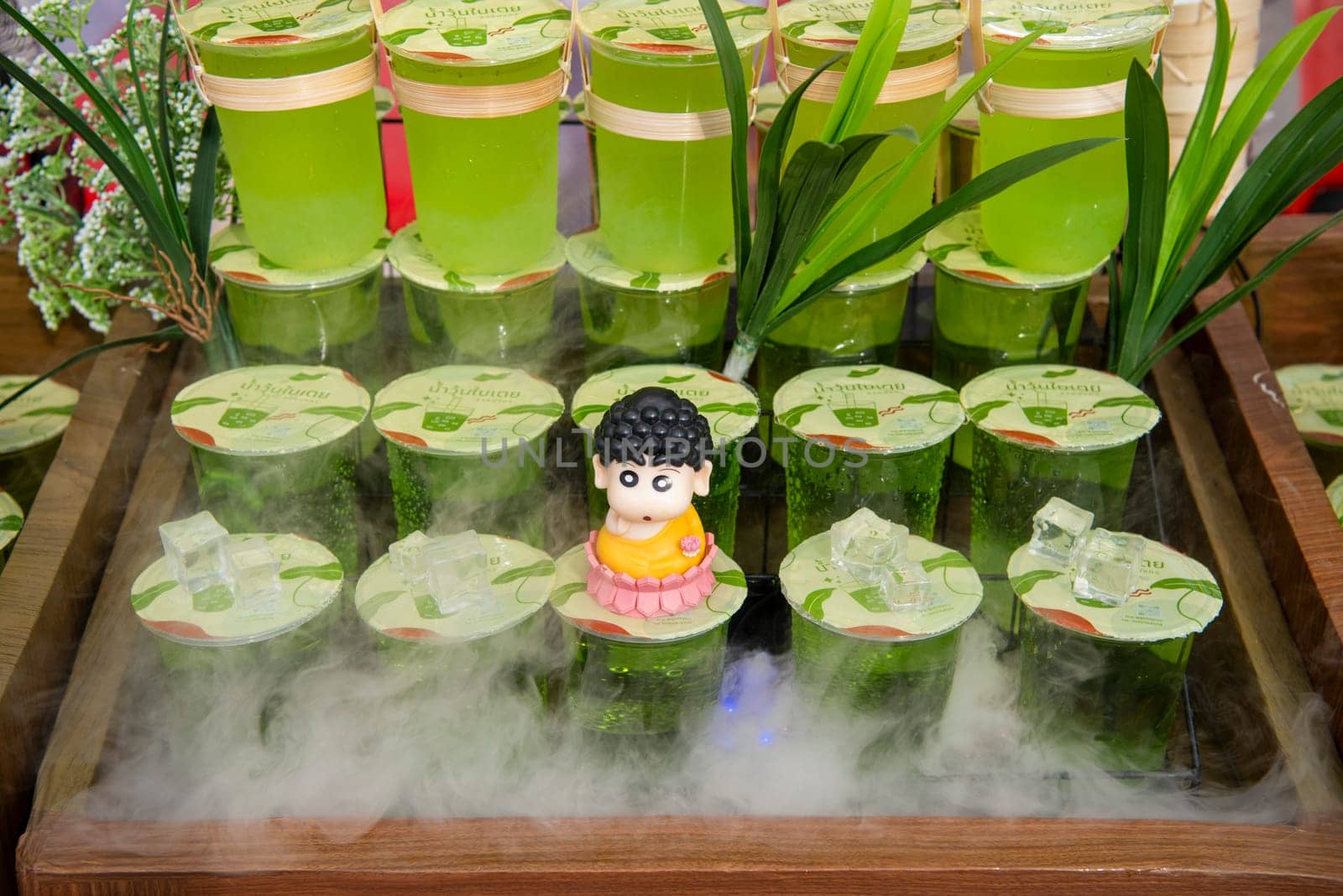 Drinks at Thai Food Market on Wat Saket Festival Fair in Bangkok in Thailand.  Thailand, Bangkok, November, 8, 2024.