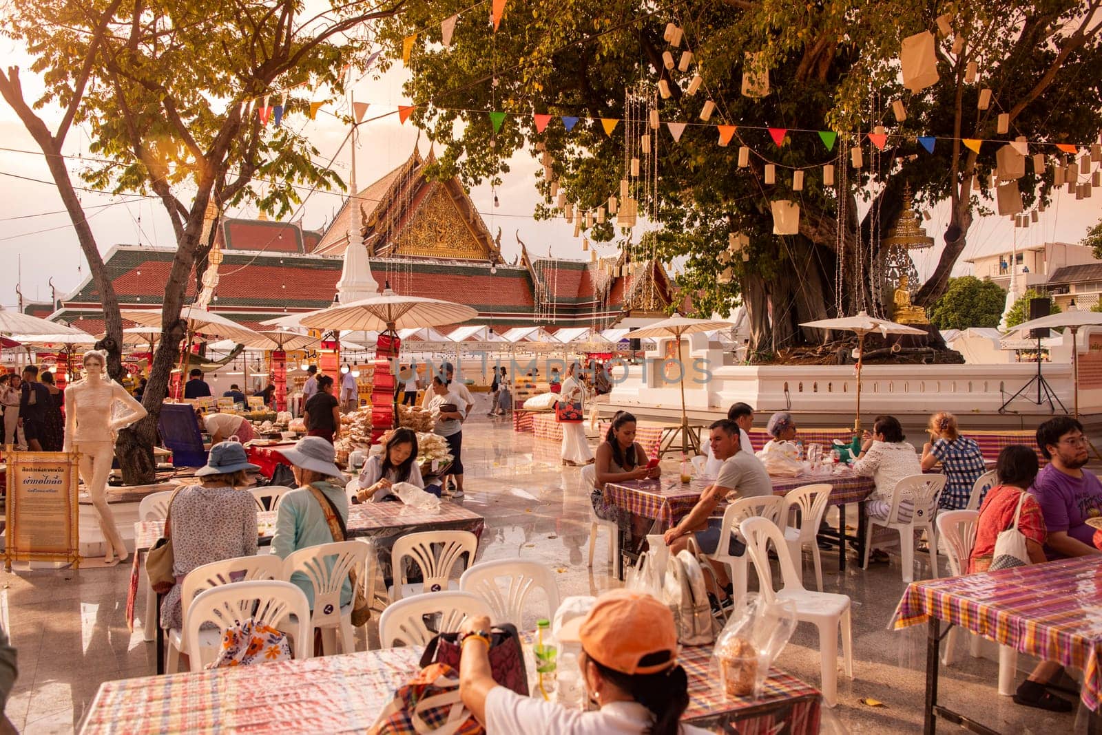 Thai Food Market at Wat Saket Festival Fair in Bangkok in Thailand.  Thailand, Bangkok, November, 8, 2024.