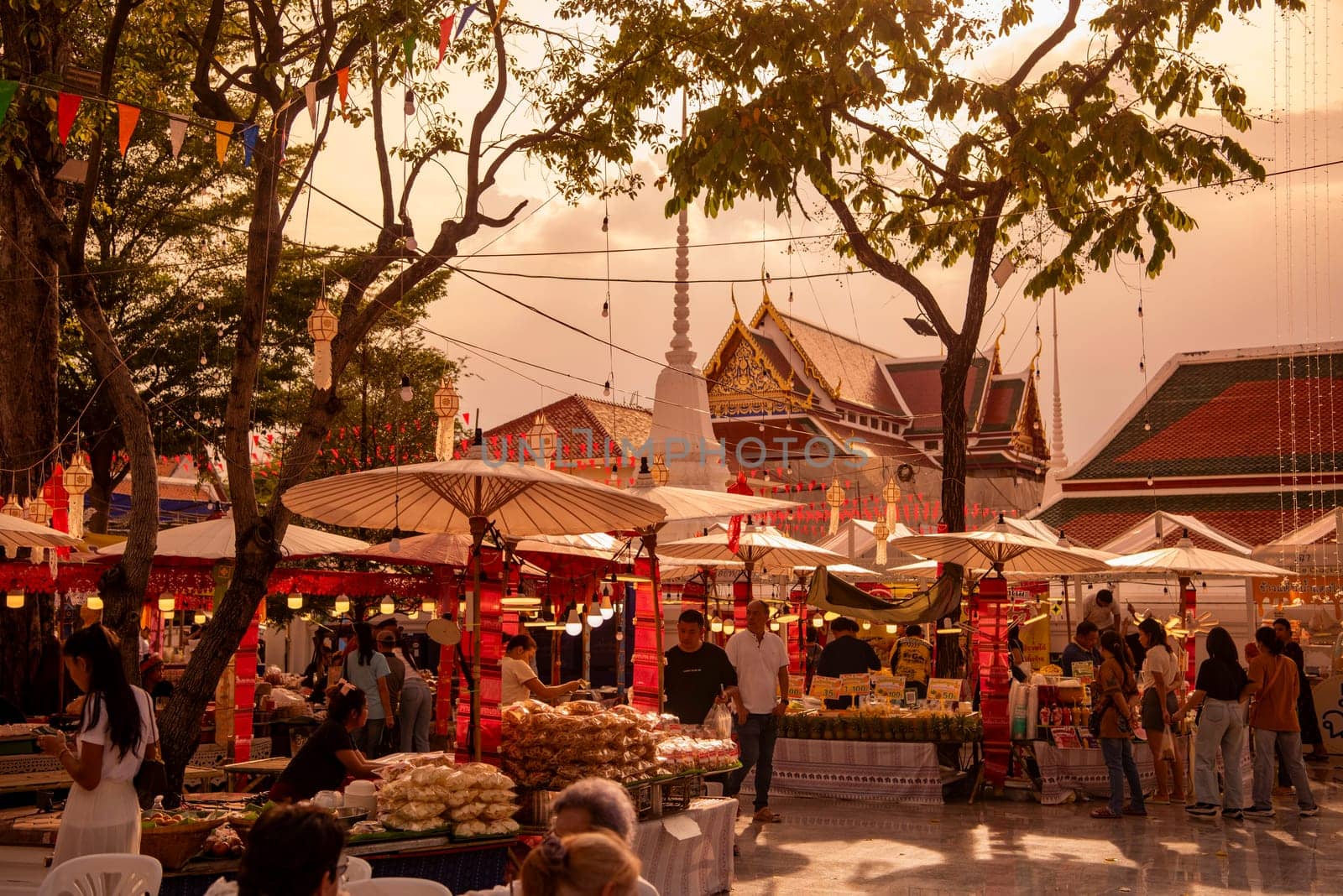 Thai Food Market at Wat Saket Festival Fair in Bangkok in Thailand.  Thailand, Bangkok, November, 8, 2024.