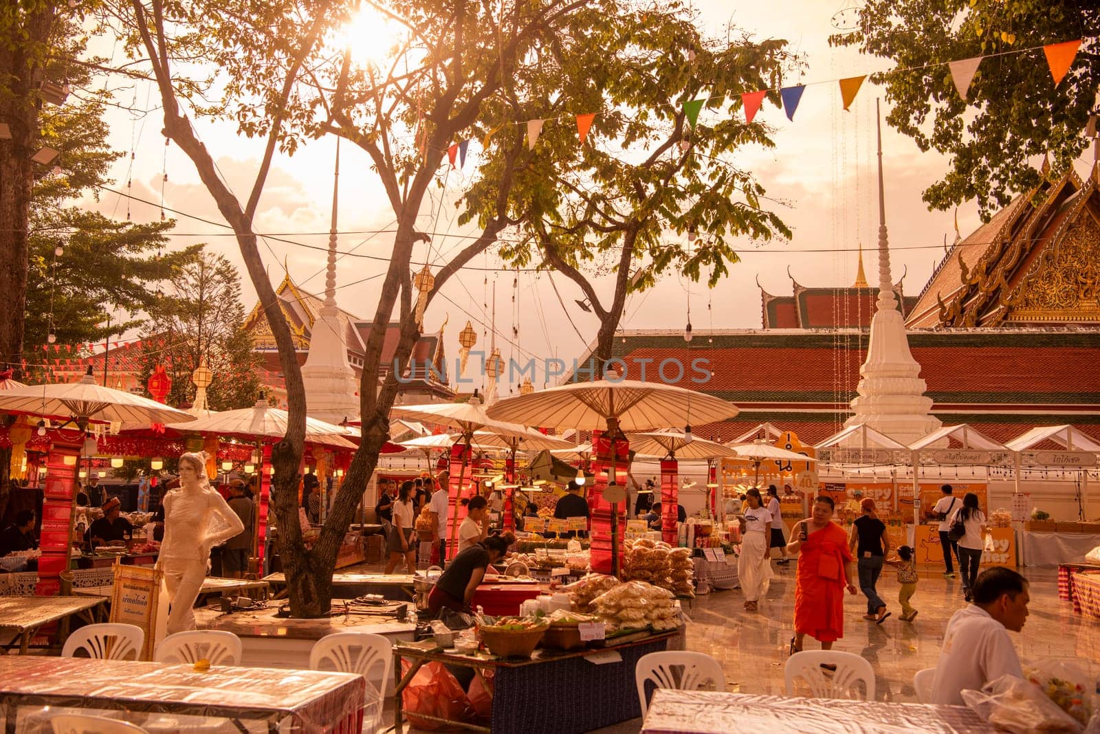 Thai Food Market at Wat Saket Festival Fair in Bangkok in Thailand.  Thailand, Bangkok, November, 8, 2024.