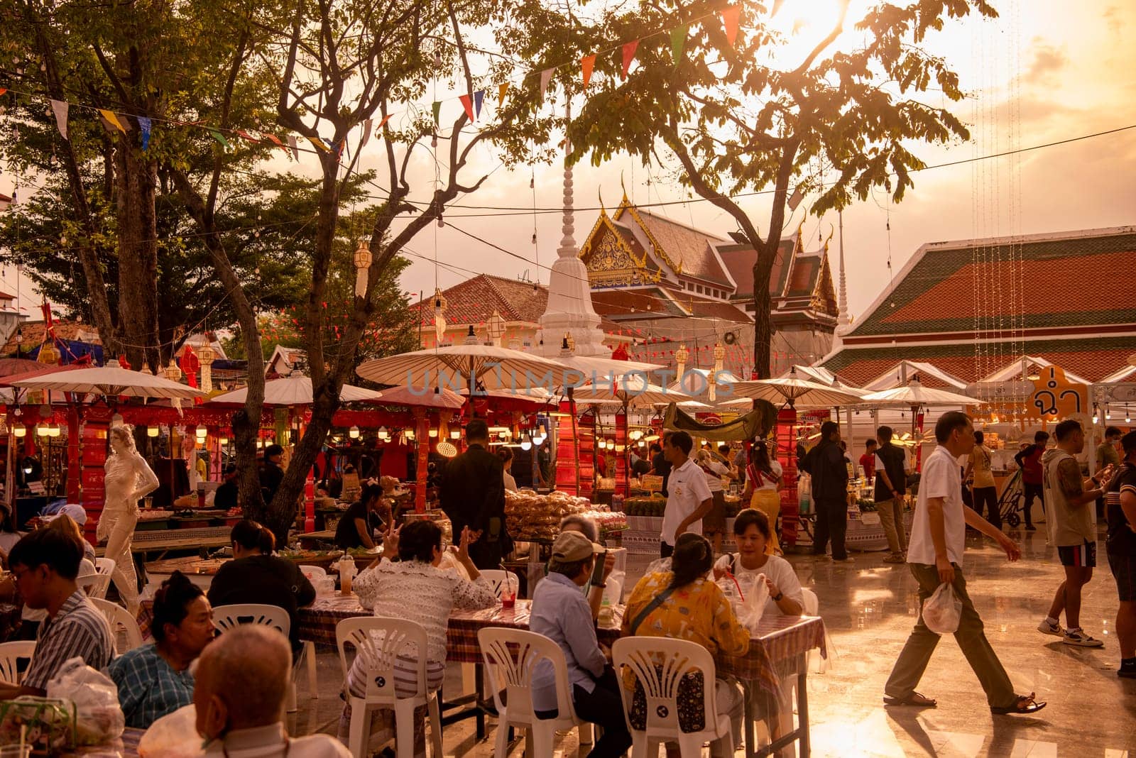 Thai Food Market at Wat Saket Festival Fair in Bangkok in Thailand.  Thailand, Bangkok, November, 8, 2024.