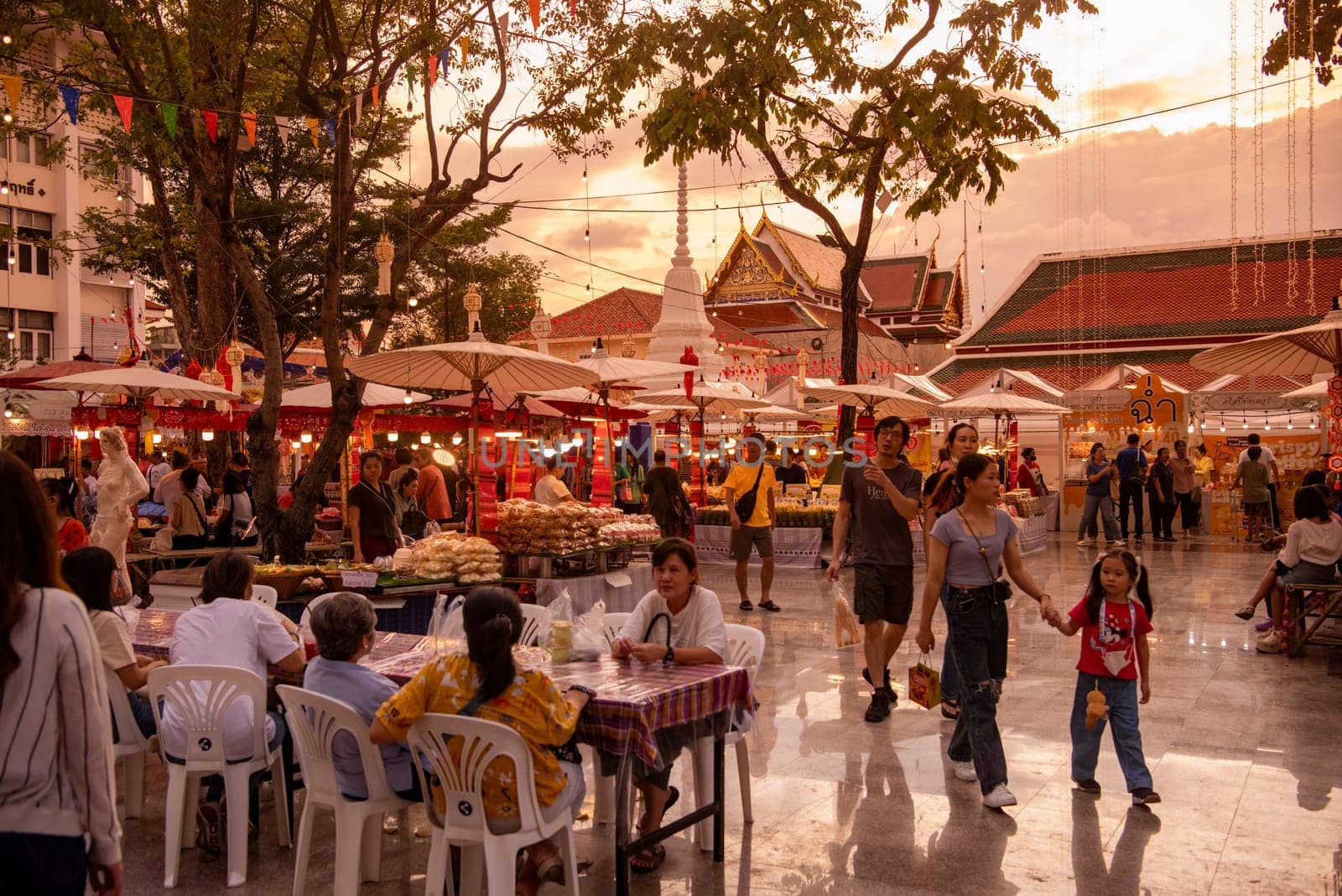 Thai Food Market at Wat Saket Festival Fair in Bangkok in Thailand.  Thailand, Bangkok, November, 8, 2024.