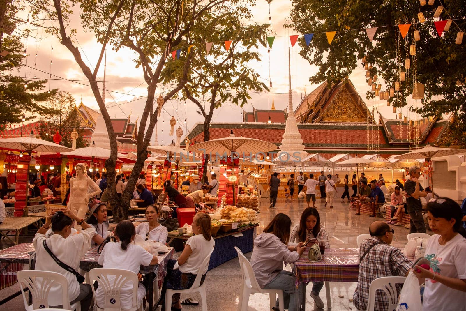 Thai Food Market at Wat Saket Festival Fair in Bangkok in Thailand.  Thailand, Bangkok, November, 8, 2024.