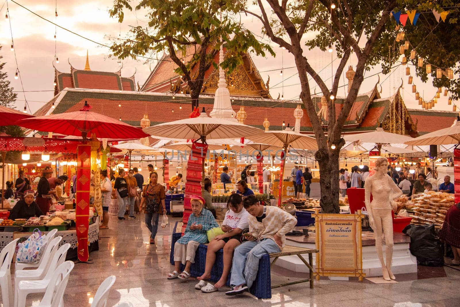 Thai Food Market at Wat Saket Festival Fair in Bangkok in Thailand.  Thailand, Bangkok, November, 8, 2024.