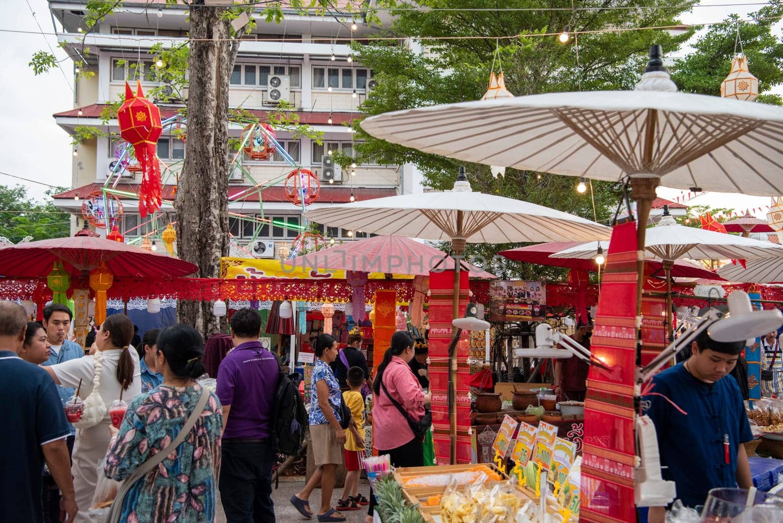 Thai Food Market at Wat Saket Festival Fair in Bangkok in Thailand.  Thailand, Bangkok, November, 8, 2024.